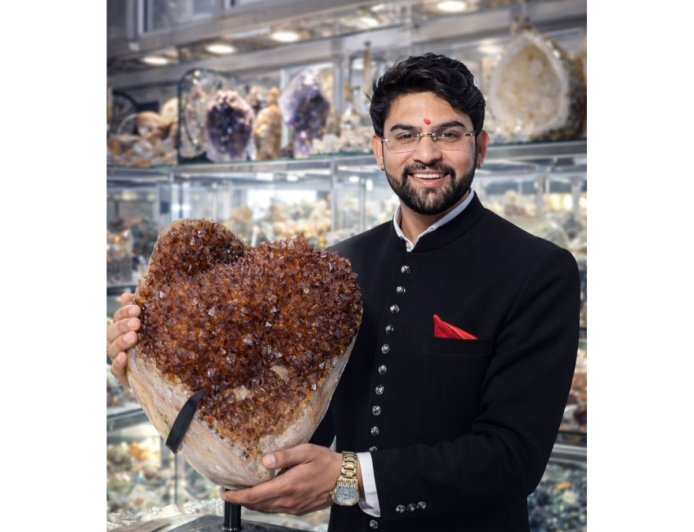 Millionaire Astrologer Astro Parduman Showcases Rare 12,324 grams Natural Heart-Shaped Citrine Crystal